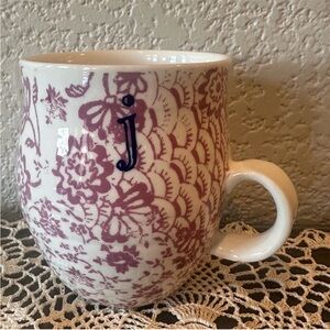 Anthropologie Monogram j Pink Floral Mug
